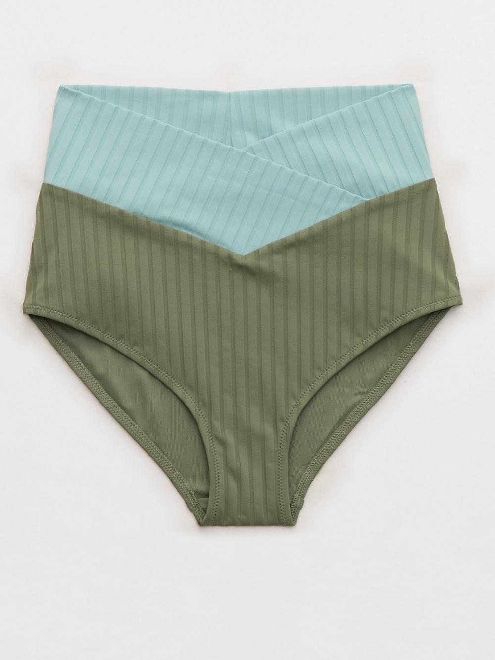 NWT aerie High-Waist Ribbed Swim Bottom - Olive & Light Blue